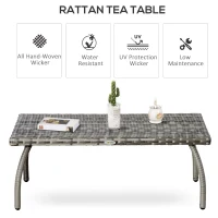 Outsunny Rattan Coffee Table Outdoor Side Table, 35.4" x 19.7" Small Wicker Patio Furniture with All-Weather PE for Garden, Balcony, Backyard, Poolside, Grey(m-4)