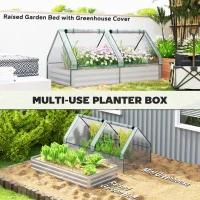 Outsunny 6' x 3' Metal Planter Box with Cover, Raised Garden Bed with Mini Greenhouse for Herbs, Vegetables, Clear and Silver(m-4)