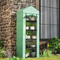 Outsunny 5 Tier Mini Greenhouse, Portable Outdoor Flower Stand with Shelf Clips, Indoor Greenhouse with Steel Frame, Transparent, 27.25" x 19.25" x 76", Green(m-1)