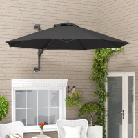 Outsunny 9.6 x 9.6 ft Wall Mounted Umbrella with Rotate, Patio Market Umbrella Parasol for Outdoor with Crank, Charcoal Grey(m-8)