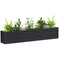 Outsunny 8 x 1.3 x 1.5ft Galvanized Raised Garden Bed, Reinforced Outdoor Planter Box with Open Bottom, Dark Grey(m-11)