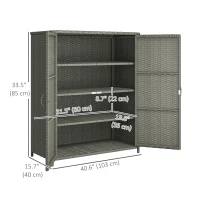 Outsunny Wicker Outdoor Storage Cabinet, Pool Storage Organizer with 4 Shelves and 2 Doors for Garden, Backyard, Dark Grey(m-3)