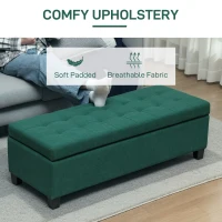 HOMCOM Rectangular Entry Bench, Tufted Upholstered Linen Fabric Wood Feet Storage Ottoman Bench, Dark Green(m-6)