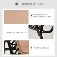 Outsunny Outdoor Folding Chair, Bungee Sling Foldable Patio Dining Chair with Armrests, Folding Lawn Chair for Camping, Garden, Pool, Beach, Backyard, Beige(m-5)