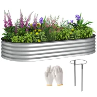 Outsunny 6' x 3' x 1' Large Outdoor Planter Box, Galvanized Raised Garden Bed with Metal Plant Stake, Silver(m-11)