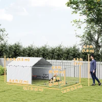 PawHut Galvanized Steel Dog Kennel Outdoor with Waterproof & UV-Resistant Cover for Large Dogs, 13.1' x 7.5' x 4.9'(m-3)