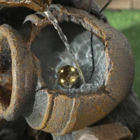 Outsunny 28.3" Solar Water Fountain, 4-Tier Resin Cascading Jars and Stacked Stones Outdoor Waterfall Fountain with LED Lights(m-10)