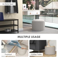 HOMCOM Round Storage Ottoman Coffee Table with Flip Top Tray, Linen Fabric Upholstered Footstool with Hidden Compartment(m-7)