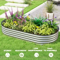 Outsunny 6' x 3' x 1' Large Outdoor Planter Box, Galvanized Raised Garden Bed with Metal Plant Stake, Silver(m-7)