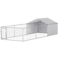 PawHut Galvanized Steel Dog Kennel Outdoor with Waterproof & UV-Resistant Cover for Large Dogs, 19.7' x 7.5' x 4.9'(m-2)