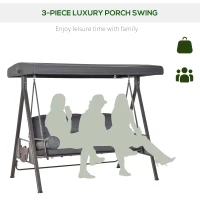 Outsunny Outdoor Patio 3-Person Steel Canopy Cushioned Seat Bench Swing with Included Side Trays & Padded Comfort, Dark Grey(m-9)
