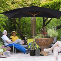 Outsunny 7' x 10' Wooden Patio Umbrella Rectangle Garden Parasol Outdoor Sunshade Canopy with Bamboo Ribs for Garden Black(m-8)