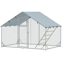PawHut Large Metal Chicken Run with Waterproof & UV-Resistant Cover, Feeding Door, Hanging Feeder, Perch for 6-8 Chickens(m-2)