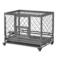 PawHut Heavy Duty Dog Crate w/ Wheels, Openable Top, Removable Tray, Bowl, for Large Dogs-Sized Dogs, 36.4" x 24.4" x 31.1"(m-2)