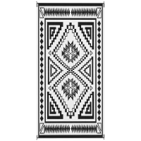 Outsunny Reversible Outdoor Rug, Waterproof Plastic Straw with Carry Bag, 9' x 18', Black & White Square Patchwork(m-1)