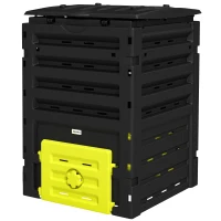 Outsunny Compost Bin, Garden Composter with 80 Vents and 2 Sliding Doors, 120 Gallon (450L), Yellow(m-2)