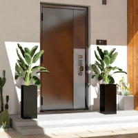 Outsunny 2 Pack Planter Box, 26 Inch Plastic Flower Pots with Water Level Indicator, Drainage Hole and Drain Plug, Black(m-1)