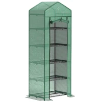 Outsunny 5 Tier Mini Greenhouse, Portable Outdoor Flower Stand with Shelf Clips, Indoor Greenhouse with Steel Frame, Transparent, 27.25" x 19.25" x 76", Green(m-11)