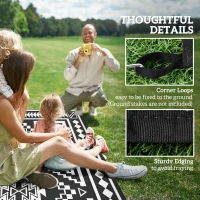 Outsunny Reversible Outdoor Rug, Waterproof Plastic Straw with Carry Bag, 9' x 18', Black & White Square Patchwork(m-8)