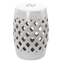 Outsunny 18" Ceramic Garden Stool with Woven Lattice Design, Indoor & Outdoor Decorative Accent Stool, White(m-2)