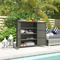 Outsunny Wicker Outdoor Storage Cabinet, Pool Storage Organizer with 4 Shelves and 2 Doors for Garden, Backyard, Dark Grey(m-1)