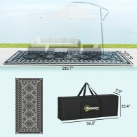 Outsunny Reversible Outdoor Rug, Waterproof Plastic Straw with Carry Bag, 9' x 18', Black & Gray Rhombus Patchwork(m-3)