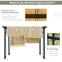 Outsunny 12' x 10' Outdoor Patio Gazebo Pergola with Retractable Canopy Roof, Steel Frame with Stakes, Unique Design, Beige(m-6)