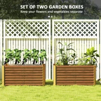 Outsunny Set of 2 Galvanized Metal Planters for Outdoor Plants, 4' x 2' x 2' Raised Garden Bed, Distressed Dark Brown(m-4)