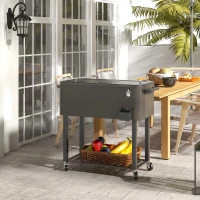 Outsunny Outdoor Beverage Cooler Bar Cart, 67-Qt Patio Cooler Cart Rolling Ice Chest with Shelf, Bottle Opener and Wheels, Grey(m-8)