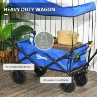 Outsunny Steel Frame Folding Garden Cart, Collapsible Wagon Cart with Removable Canopy, Telescopic Handle and Carrying Bag, Dark Blue(m-9)