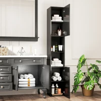 kleankin Tall Bathroom Cabinet, High Gloss Storage Cabinet with Doors and Adjustable Shelves, 11.8" x 11.8" x 71.5", Black(m-10)