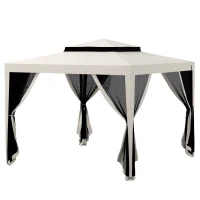 Outsunny 10' x 10' Outdoor Canopy Tent Party Tent with Mesh Netting and Double Tier Roof for Backyard, Garden, Patio, Cream White(m-2)