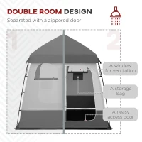 Outsunny Outdoor Portable Pop Up Shower Tent Changing Tent Privacy Enclosure with 2 Rooms, Shower Bag, Floor for Camping, Dark Grey(m-4)
