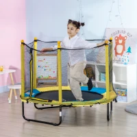 Qaba 4.6FT Trampoline for Kids with Enclosure Net for Ages 3-10, Indoor Outdoor Use, Yellow(m-8)