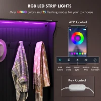 HOMCOM 3-In-1 Entryway Bench with LED Lights and Coat Rack, Hall Tree with Bench and Shoe Storage, 5 Hooks for Hallway Black(m-4)