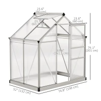 Outsunny 6' x 4' x 6.6' Polycarbonate Greenhouse, Walk-In Green House Kit Garden, Plants Grow, Galvanized Sheet Aluminum Frame with Rain Gutter, Vent and Sliding Door, Silver(m-3)