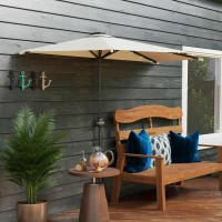 Outsunny Half Outdoor Patio Umbrella, UPF 30+ Small Vented Half Patio Umbrella with Crank 8 Ribs for Balcony Porch Garden Deck Poolside, Cream White(m-10)