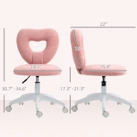 HOMCOM Armless Computer Desk Chair, Office Task Chair, Teddy Fleece Heart Makeup Vanity Chair with Swivel Wheels, Pink(m-3)