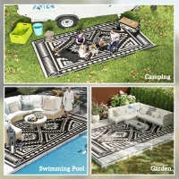Outsunny Reversible Outdoor Rug, Waterproof Plastic Straw with Carry Bag, 9' x 18', Black & White Square Patchwork(m-5)