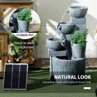 Outsunny Solar Powered Outdoor Water Fountain, 4-Tier Floor Standing Resin Cascading Bowls Waterfall Fountain with LED Lights(m-6)