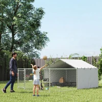 PawHut Galvanized Steel Dog Kennel Outdoor with Waterproof & UV-Resistant Cover for Large Dogs, 13.1' x 7.5' x 4.9'(m-9)