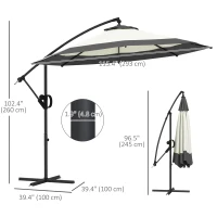 Outsunny 10 FT Cantilever Umbrella, Round Hanging Offset Umbrella with Crank, Tilt and Cross Base for Garden, Backyard, Grey(m-3)