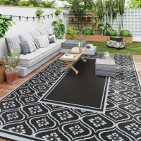 Outsunny Reversible Outdoor Rug, Waterproof Plastic Straw with Carry Bag, 9' x 18', Black & Gray Gourd Border(m-10)