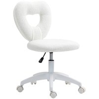HOMCOM Armless Computer Desk Chair, Office Task Chair, Teddy Fleece Heart Makeup Vanity Chair with Swivel Wheels, White