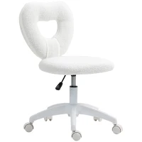 HOMCOM Armless Computer Desk Chair, Office Task Chair, Teddy Fleece Heart Makeup Vanity Chair with Swivel Wheels, White(m-1)
