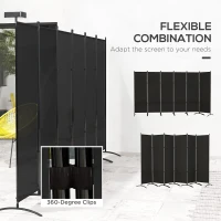 Outsunny 6 Panel Folding Room Divider, UV30+ Privacy Screen, Indoor Outdoor Privacy Panel with Stable Base, Black(m-6)
