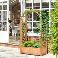 Outsunny Raised Garden Bed with Arch Trellis, Freestanding Outdoor Planter Box for Vine Climbing Plant Flower Herb, Brown