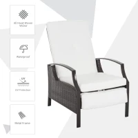 Outsunny Outdoor Rattan Recliner Chair, Wicker Reclining Chair with Adjustable Back Retractable Footrest Cushion White(m-4)