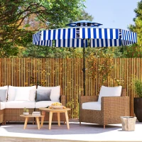 Outsunny 8.6FT Patio Umbrella, UPF 30+ Outdoor Market Umbrella, 2-Tier Vented Patio Table Umbrella with Crank 8 Ribs, Tiltable Porch Umbrella for Garden Deck Poolside, Navy Blue(m-9)