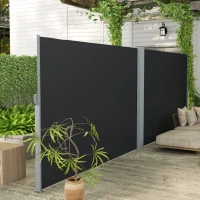 Outsunny Retractable Double Side Awning, 79"x236" Patio Privacy Screen, UV Resistant, Waterproof Wind Screen, Black(m-8)